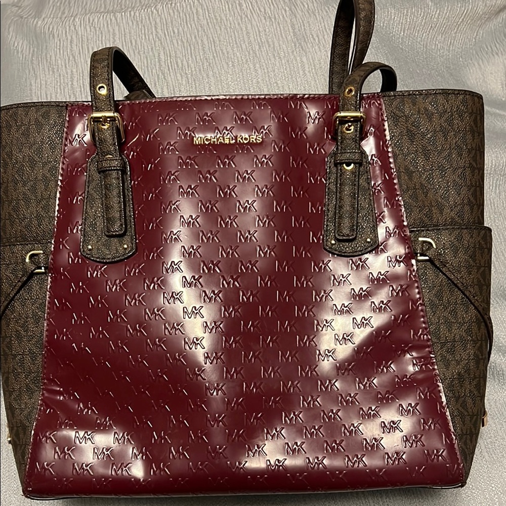 Michael Kors Red and Brown Textured Totes